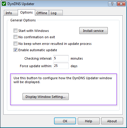 Updated Kana Dynamic IP Updater's Options Page