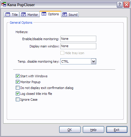 Kana PopCloser Options Page