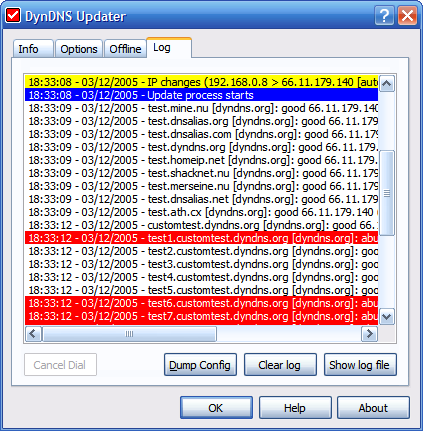 Kana Dynamic IP Updater log window