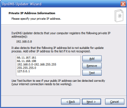 Page to configure the public IP address detection on DynDNS Update wizard
